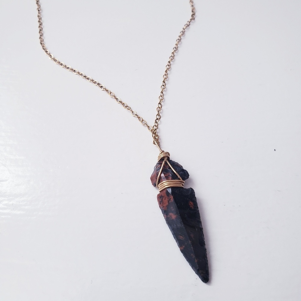 Spear head obsidian necklace